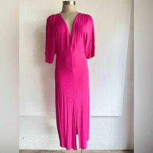 Pink Cotton Deep V dress wit Sleeves